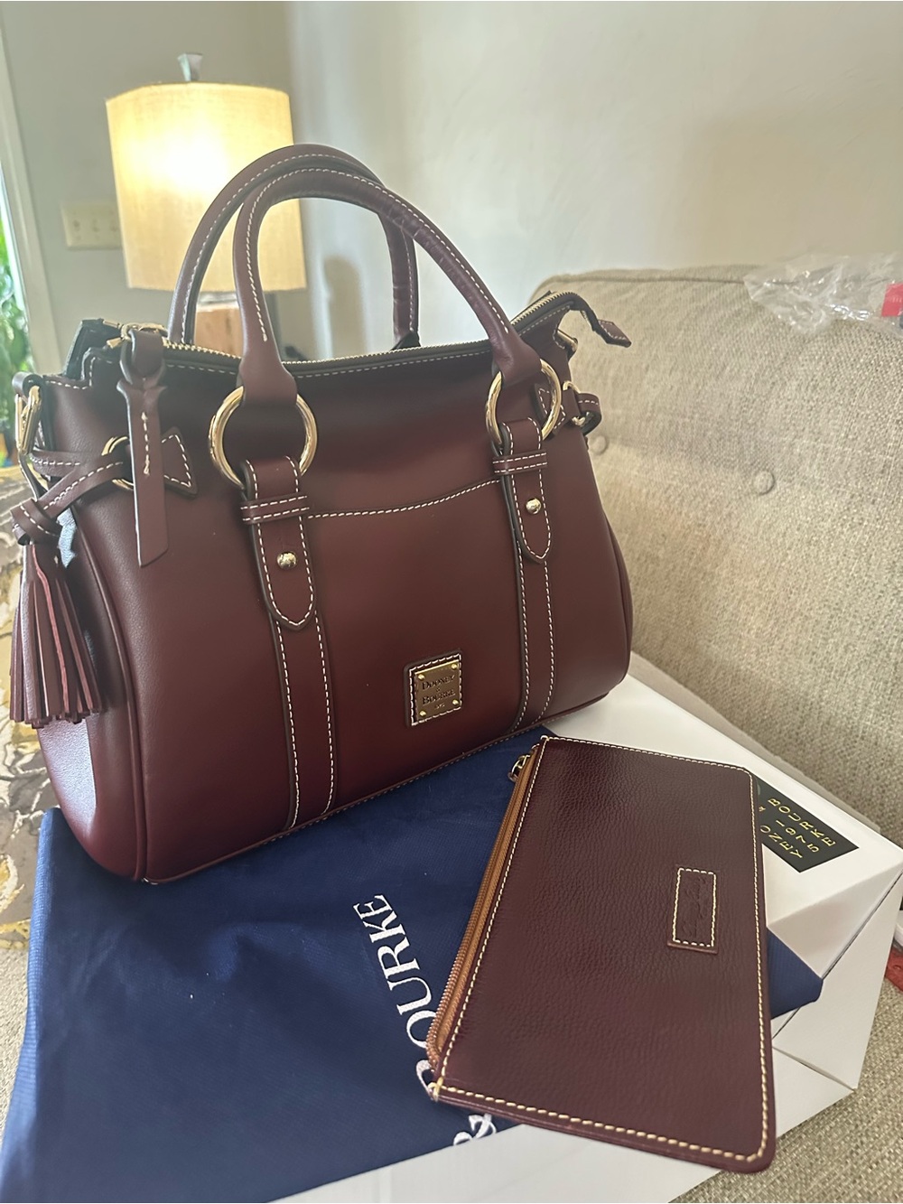 Dooney & Bourke Smooth Italian Burgundy Leather Satchel w/Wallet 8.5 x 4 Set - Picture 9 of 17